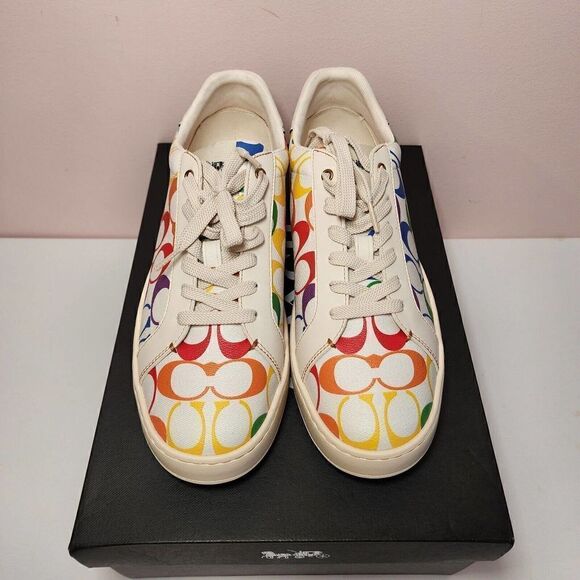 NIB COACH CI898 Size 10D Men's Chalk Multicolor Rainbow CLIP Low Top Sneaker